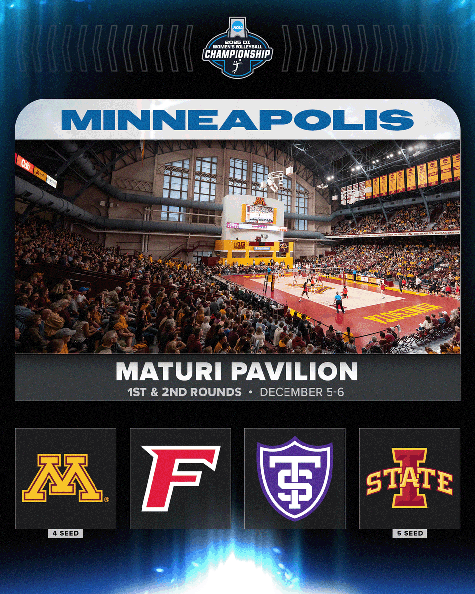 𝟏𝐬𝐭 &amp; 𝟐𝐧𝐝 𝐑𝐨𝐮𝐧𝐝𝐬
📍 Minneapolis, MN
📅 Dec. 5-6

(4) <a href="/GopherVBall/">Minnesota Volleyball</a>
🆚
<a href="/StagsVB/">Fairfield Volleyball</a>

<a href="/Tommievball/">St. Thomas Volleyball</a>
🆚
(5) <a href="/CycloneVB/">Iowa State Volleyball</a>

#NCAAWVB