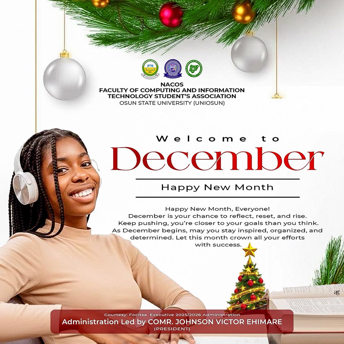 nacos3080's tweet photo. Hello December! 🎄✨
A new month to reflect, reset, and rise again.
May this final lap of the year bring clarity, inspiration, and the success you’ve worked for.

Wishing the entire NACOS &amp; UNIOSUN community a powerful and productive month ahead! 💡💻

#NewMonth #DECEMBER #NACOS https://t.co/ZuikzIGzR2