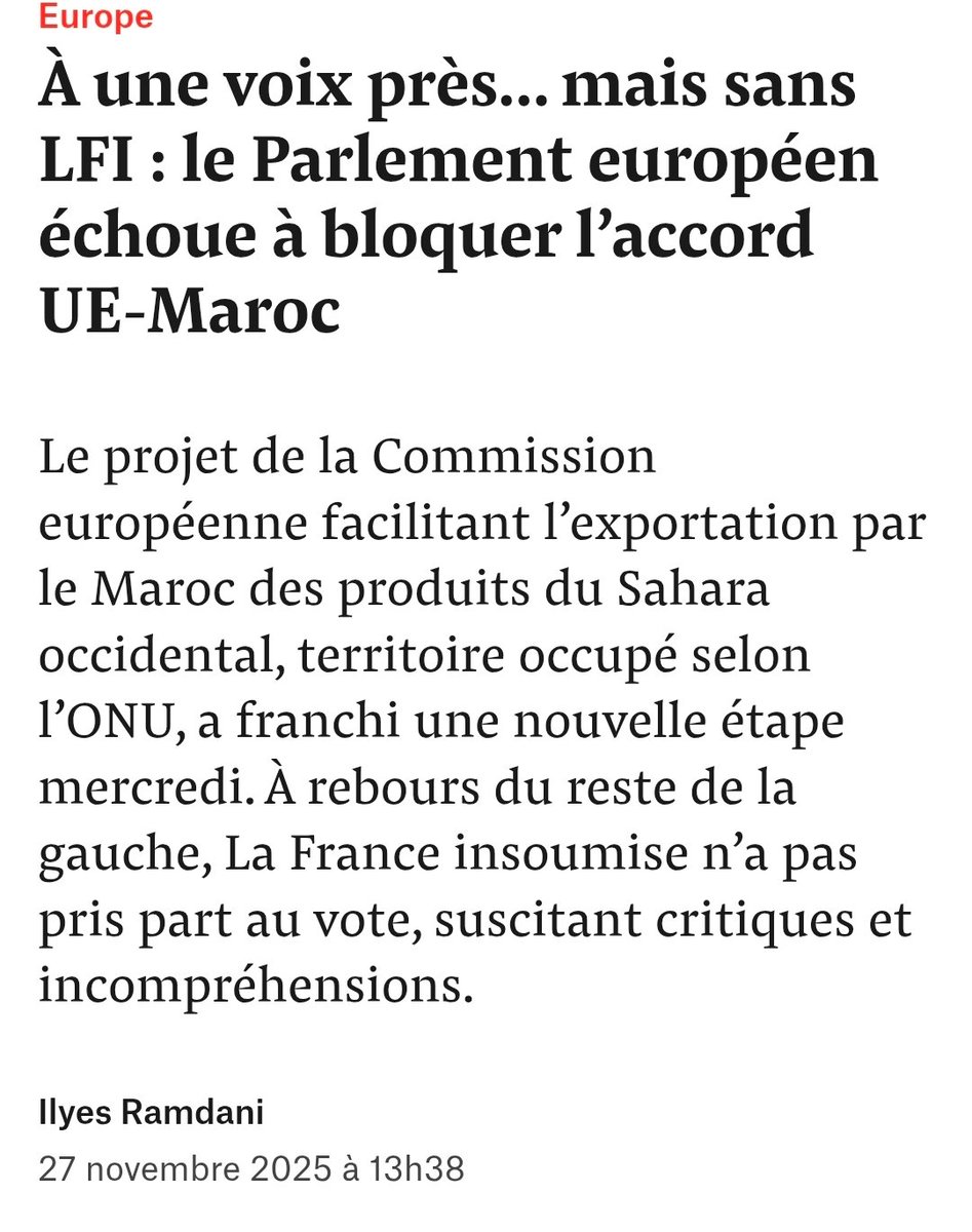 Ce que LFI est entrain de faire au sujet du Sahara, est une honte.