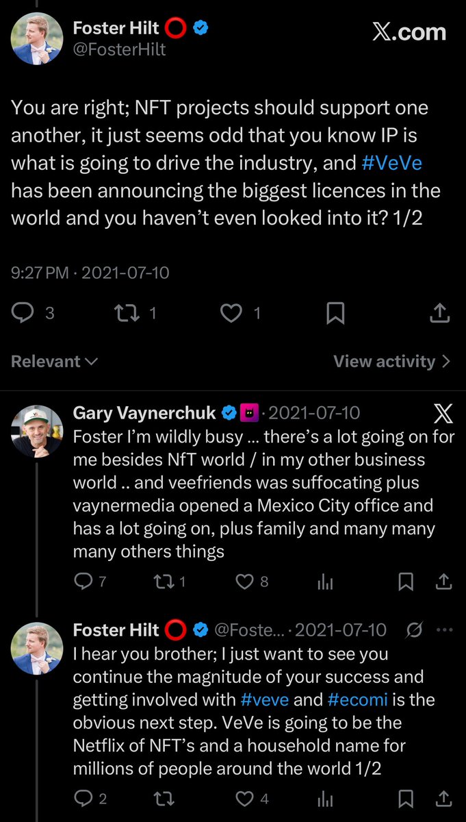<a href="/garyvee/">Gary Vaynerchuk</a> Hey <a href="/garyvee/">Gary Vaynerchuk</a> your comments bring me back to our 2021 conversation, right before VeVe announced their Marvel and Disney licenses.

Since then, <a href="/veve_official/">VeVe | Digital Collectibles</a> became the dominant licensed digital collecting platform, bringing hundreds of major brands and IP under one roof. While