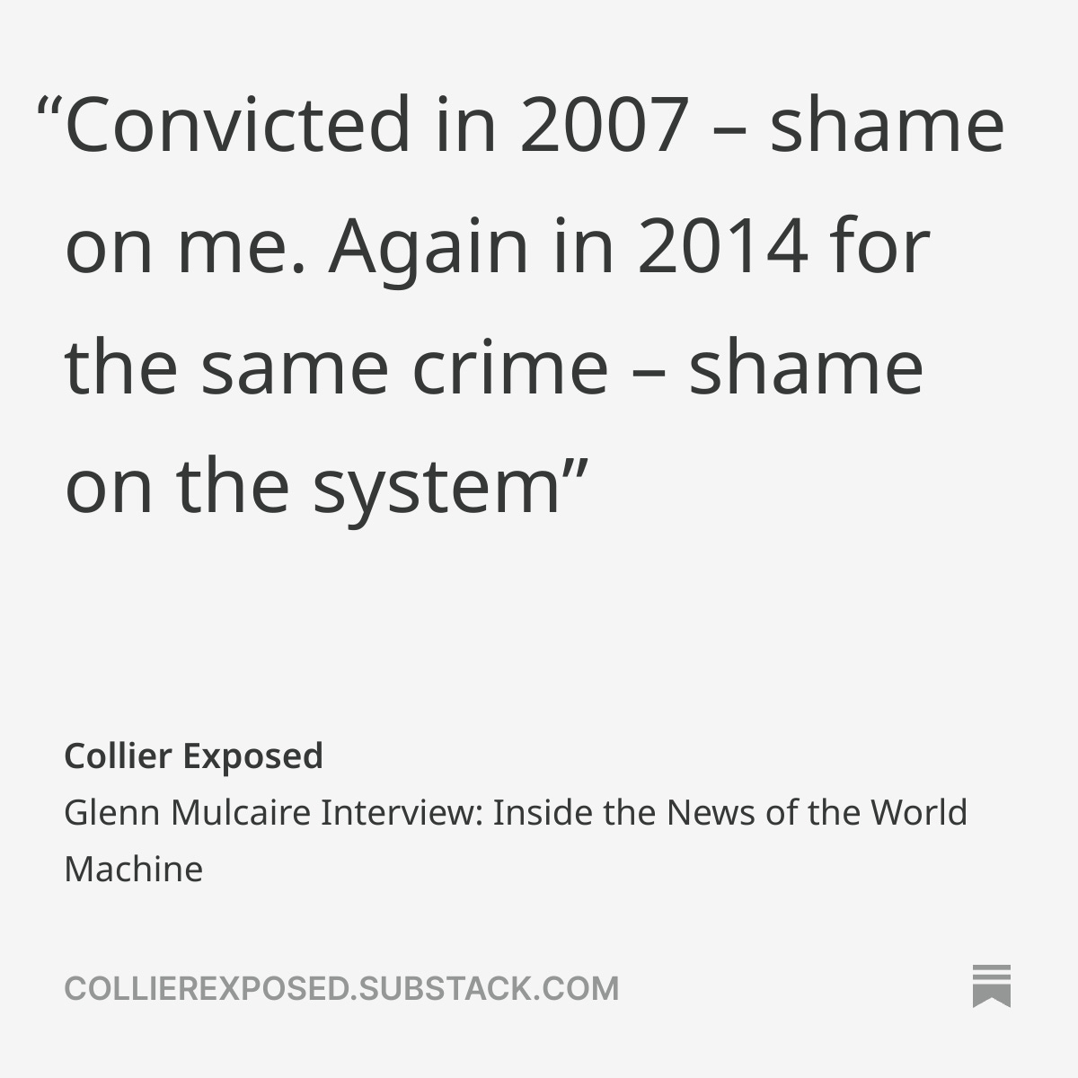 “Convicted in 2007 — shame on me. Again in 2014 — shame on the system.”

Mulcaire speaks as a whistleblower, not a scapegoat. Essential reading for anyone following #phonehacking since the Collier/Goodman years.

👉 open.substack.com/pub/collierexp…