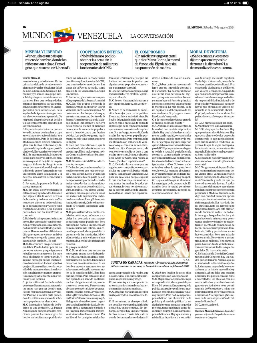 Se les avisó.

———
«Tengo un mensaje para Maduro y sus normalizadores: No hay vuelta atrás».

<a href="/MariaCorinaYA/">María Corina Machado</a>,
17 de agosto de 2024.
