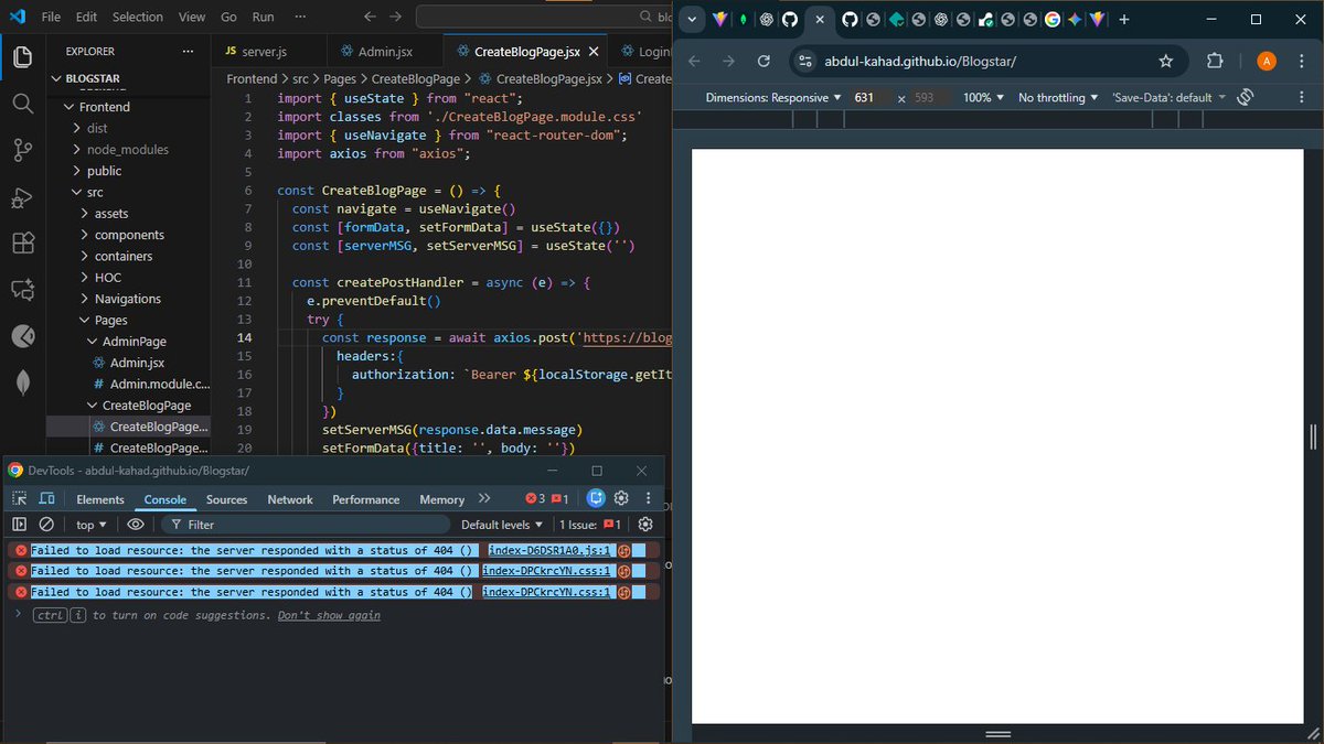 dev_kahad's tweet image. First time deploying MERN! 🤯 Backend config was brutal. Finally deployed, but the live link is a BLANK PAGE. 😩 My React app vanished! Taking a break, but I need to fix this routing/build error. Any ideas? 👇

#MERNStack #Deployment #WebDev #FullStack 💻
