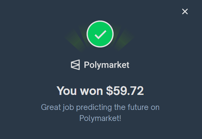 CoyodyUgly's tweet photo. Another nice evening win using @Polyscout ๐ฅณโ๏ธ
๐ขโป๏ธ
โป๏ธ๐ด
$40 bet turned into $59.72 resulting in a $19.72 profit. Scouting different strategies to find out what we will recommend for our users. Stay Tuned. @PolymarketBuild
#Polyscout
