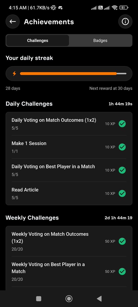 Tweeet4u's tweet image. My Daily @OneFootball app streak update 

Here is my today&apos;s &quot;Daily challenges&quot; done on the @OneFootball App  

⚽ Streak : 9️⃣9️⃣Days / 28 days 
⚽ Daily voting match outcomes 5× ✅
⚽Make 1 session ✅ 
⚽Daily voting best player of match 5 ✅ 
⚽Read article 5× ✅ 

Onefootball…