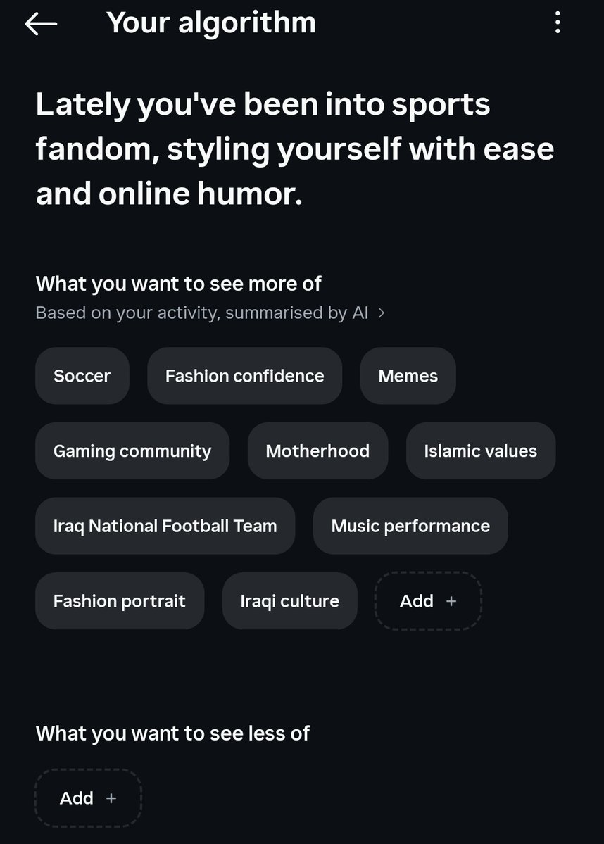 Instagram did a feature that X will never do. You can customise exactly what you see from the algorithm. <a href="/elonmusk/">Elon Musk</a> your platform is shit, all I see is your political views and American politics even though I am in the UK.