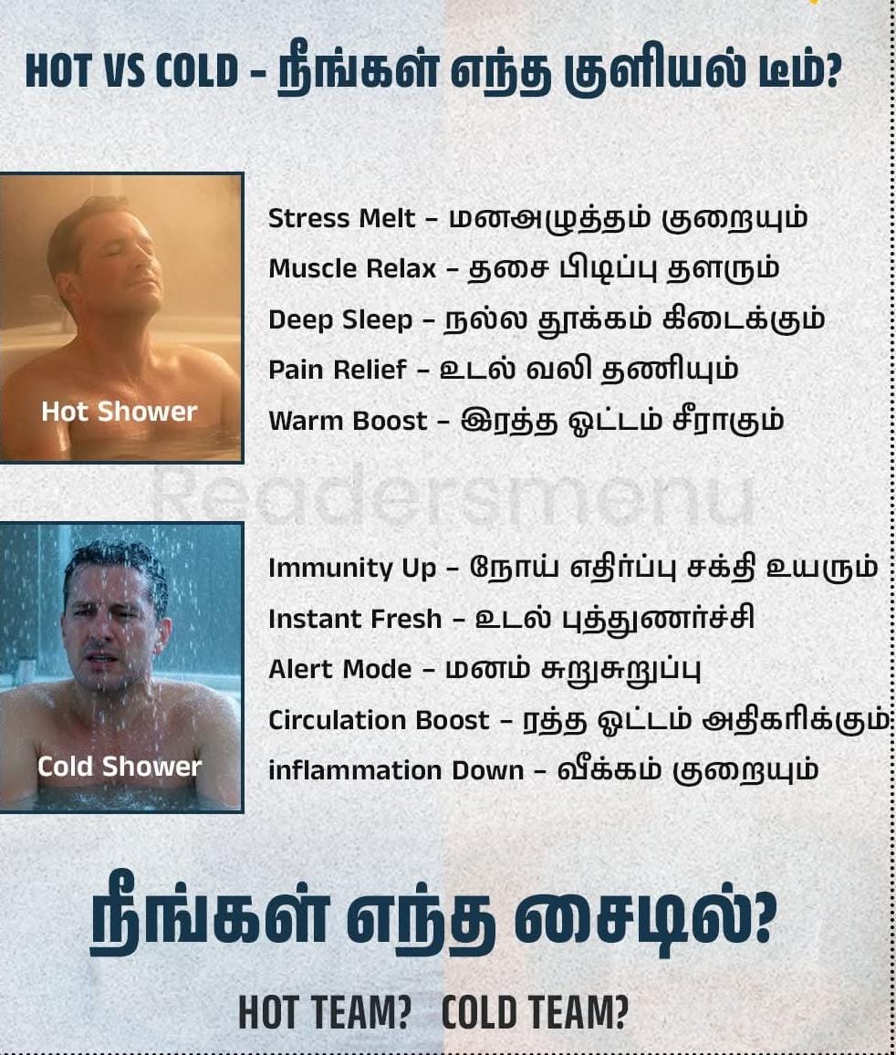 licdevarajan's tweet photo. 🚿 Hot Bath or Cold Bath? ❄️🔥
Both have their own health benefits…
Which one do you prefer?
Tell us in the comments! 👇🙂

#HotBath #ColdBath #HealthTips #Wellness
#HealthyChoices #DailyHabits #SelfCare
#MindBodyHealth #Wellbeing https://t.co/NxSZx34rZ3
