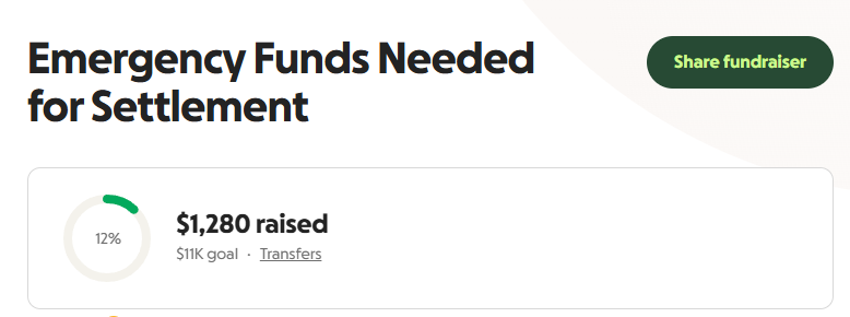 My ma saw the page and cried from the amount of support we've received so far, she says thank you to everyone who has donated, and thank you to friends who have been trying to help out,
Whether we reach the goal or not, we're grateful