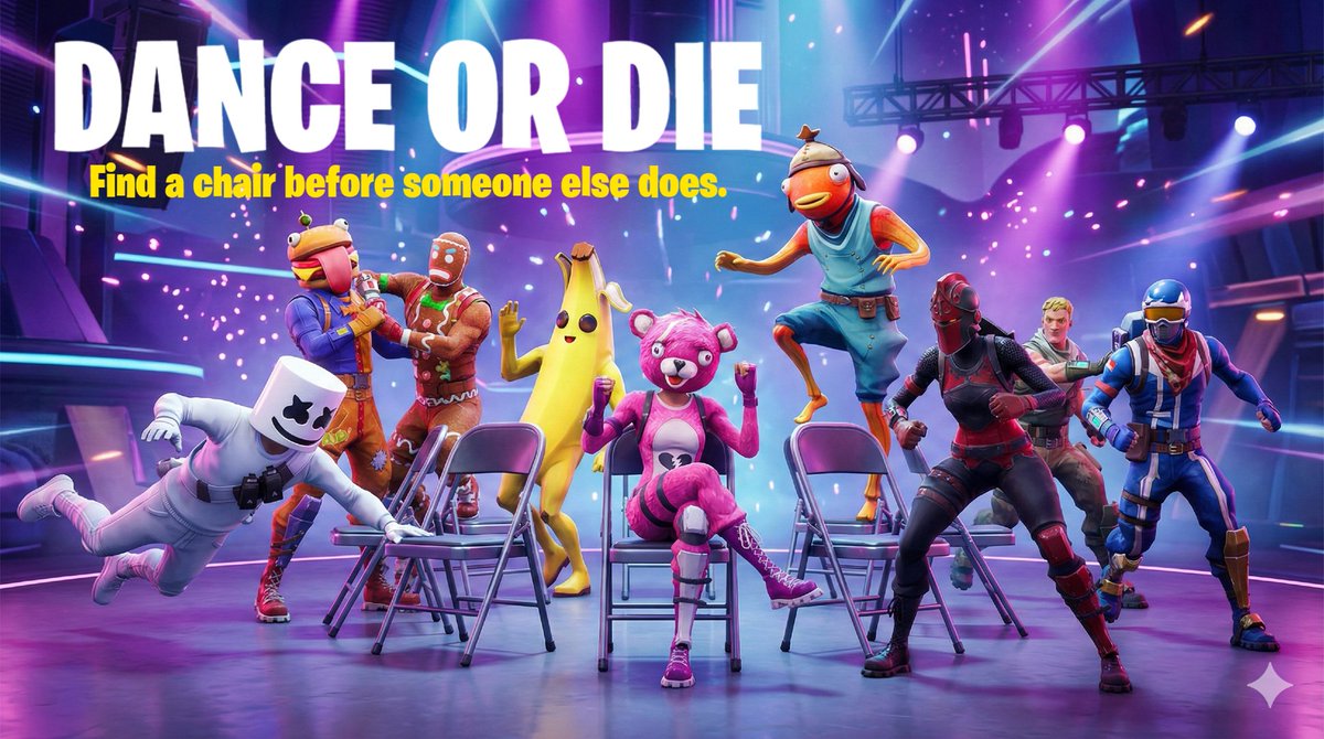 Carp20_1992's tweet photo. Code: 7079-5232-0609
"Dance or die": a game where you must dance for a random period, and when the music stops, you must find an empty chair and sit down before someone else does, otherwise you are eliminated from the game. @FNCreate @Fortnite  #Fortnite #UEFN #FortniteMaps https://t.co/EOrLqnjuG9