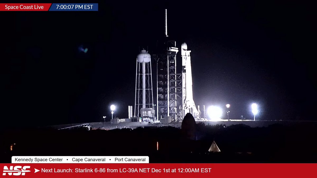 The fairing for an upcoming Falcon 9 mission passing in front of B1095 vertical at 39A ahead of Starlink 6-86.

<a href="/NASASpaceflight/">NSF - NASASpaceflight.com</a> | nsf.live/spacecoast