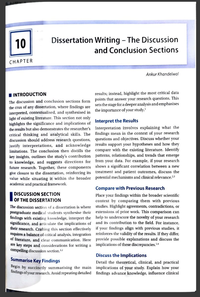 DrAnkurKhandel1's tweet image. Privileged to contribute one chapter titled &quot;Dissertation Writing - The Discussion and Conclusion Sections&apos; in the book &quot;Research &amp;amp; Dissertation Writing for Postgraduate Medical Students&apos; edited by Drs. Madhuri S Kurdi and Sukhminder Jit Singh Bajwa under the aegis of ISA