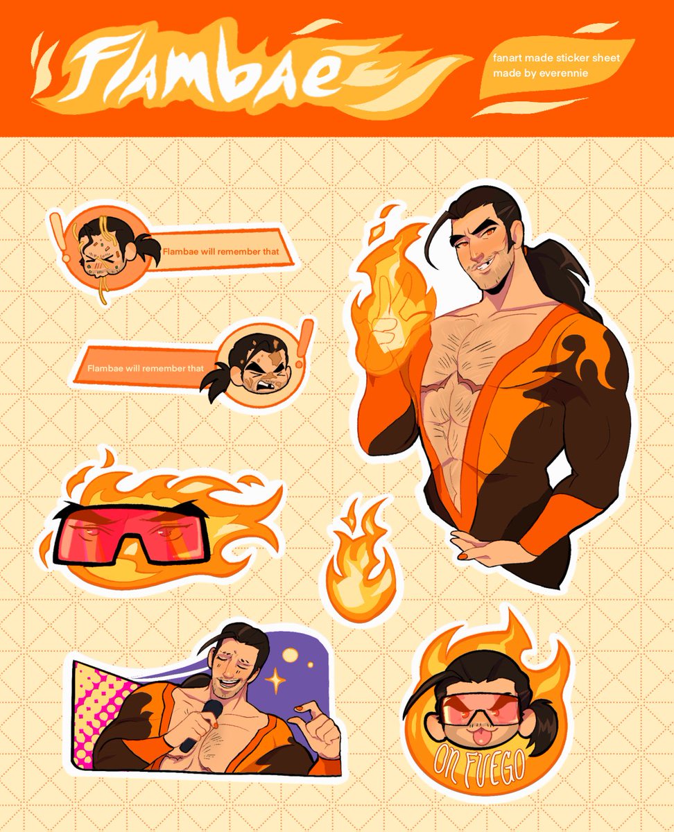 _everennie's tweet image. [ #dispatch ] #flambae sticker sheet for fun that’ll debut at my upcoming holiday market next weekend and st0re soon after :3c