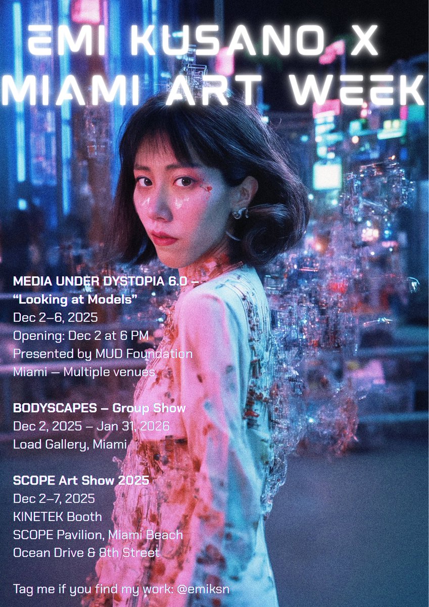 Find my artworks at Miami Art Week!

gm! I’m happy to share that some of my past works — along with a few new pieces — will be shown across Miami for Art Week 2025⛱️🖼️✨

Even though I can’t be there in person, it’s exciting to see my work traveling on its own.
If you come across