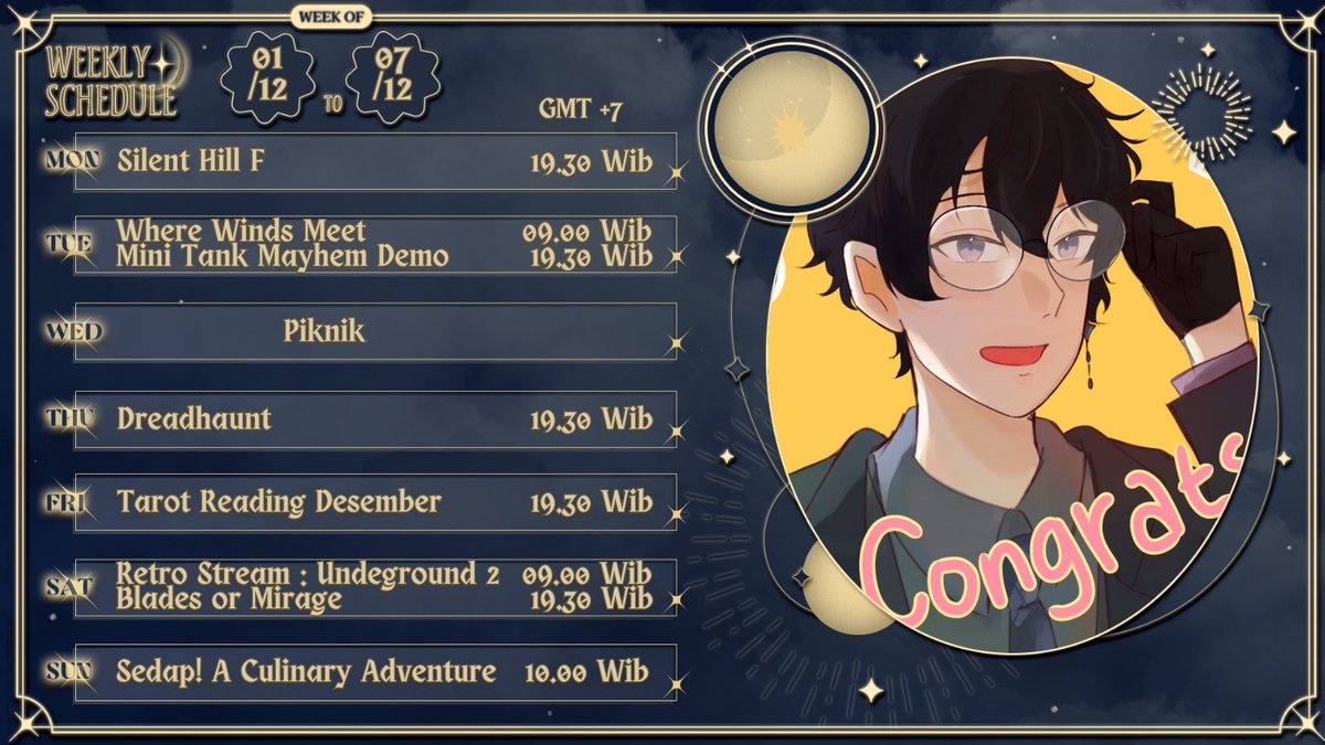 RyleeArcadia's tweet image. Karena PC sudah selesai, waktunya kembali.

Schedule 01-07 Desember 2025.
Dan tidak lupa jadwal untuk #SEAGO2025

Jadwal bisa berubah sewaktu-waktu!!

art by 
@gaharalycoria
 
schedule by 
@titisamland