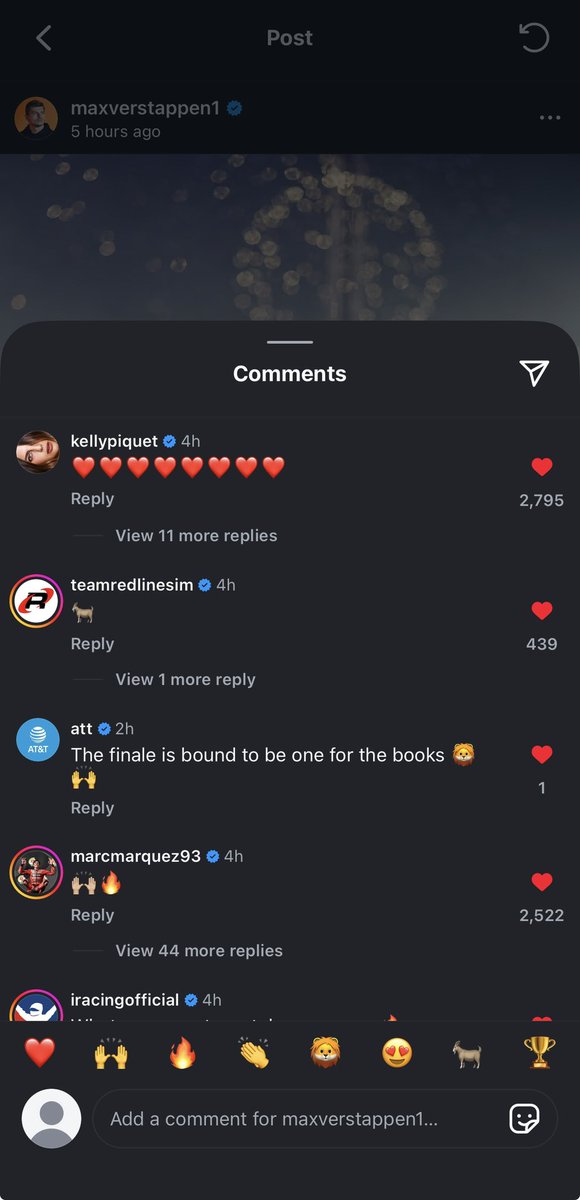 Marc under Max's Instagram post. My 2 GOATs ❤️‍🔥