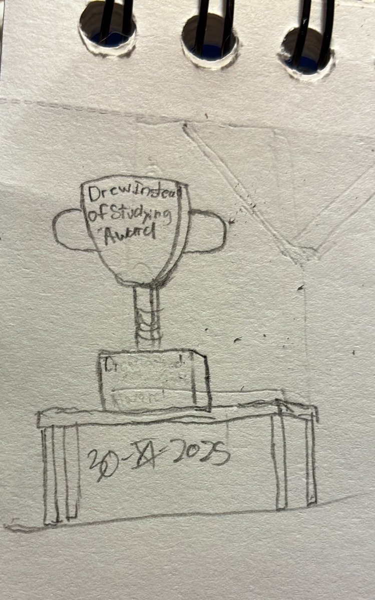 WASPapist's tweet image. Drew Instead of Studying Award. 

Yeah, a week and a day until my first final. Huzzah.