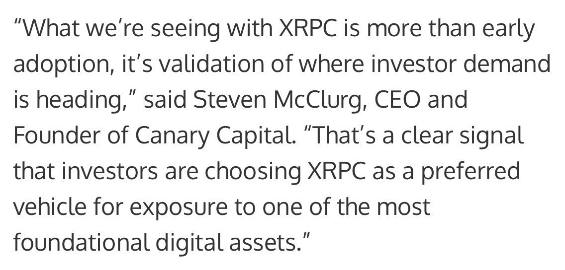 NateGeraci's tweet image. Why first mover advantage can be so important in ETF space…

Canary just issued press release stating that XRPC is larger than all other spot xrp ETFs combined.

“What we’re seeing with XRPC is more than early adoption, it’s validation of where investor demand is heading.”