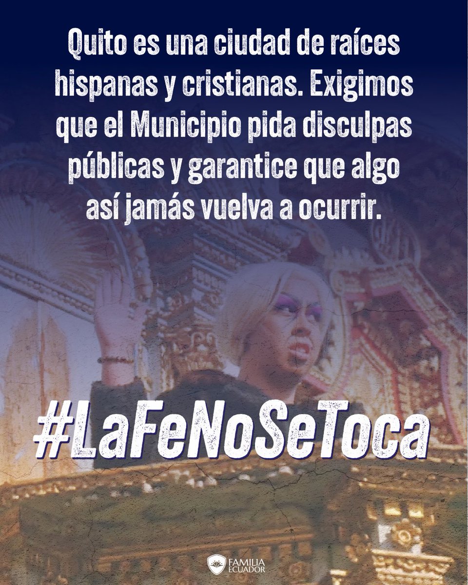 _FamiliaEcuador's tweet photo. ¡LA FE NO SE TOCA!

La Alcaldía de Quito ha cometido blasfemia al permitir burlas como esta en lugares sagrados. 

Exigimos disculpas públicas y garantías de que jamás se vuelva a repetir, ni en Quito, ni en ninguna otra capilla del País. 

#LaFeNoSeToca https://t.co/8pnKKZIQ2v