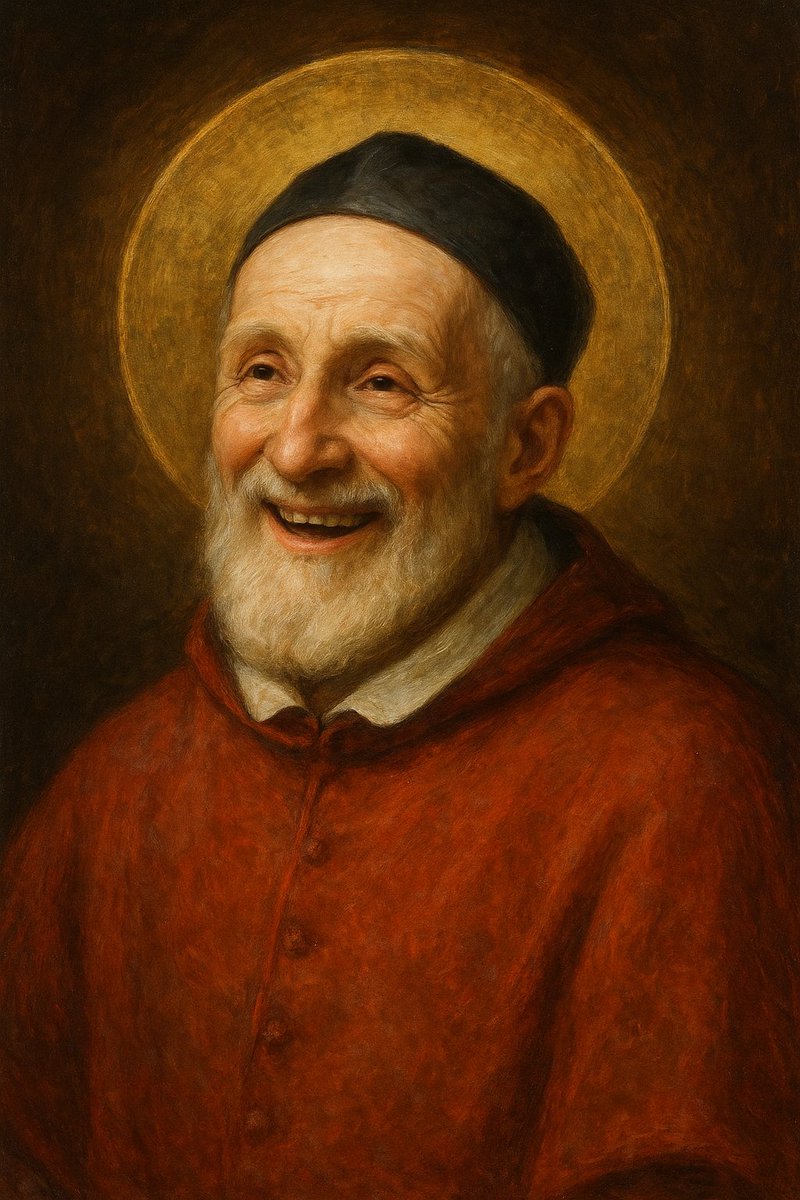 tscherby's tweet photo. Saint Philippe Néri (1515-1595), prêtre italien et fondateur de la congrégation de l’Oratoire. Fils de notables florentins devenu humble parmi les humbles de Rome. Pur parmi les purs, joyeux parmi les joyeux. Protecteur des enfants et, comme dirait l’autre, de ceux qui ne sont rien. Fou de Dieu, le Dieu ironique et subtil de l’Evangile. Hermétique aux honneurs et aux solennités. Lance en l’air le chapeau de cardinal que lui tend le pape en disant à ce dernier, selon la légende, qu’il préfère le Paradis. Quatre vingt-ans de facéties, de rires, d’entrain, de grâce et d’amour du prochain. Toute une vie à croire que Dieu est humour. Et toute une vie à rire au nez du diable, qui est amertume, orgueil, gravité, drame et sérieux de plomb.