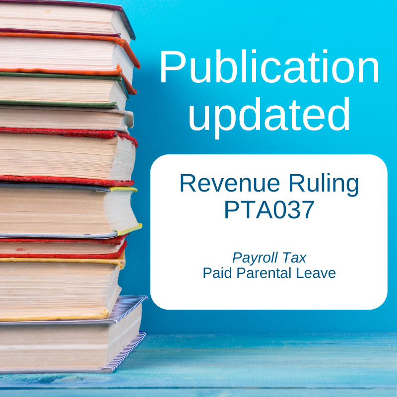 RevenueSA's tweet photo. Revenue Ruling PTA037: Pad Parental Leave has been updated

View at: https://t.co/Oc5mVJh7nF https://t.co/OFPTYSPJEG