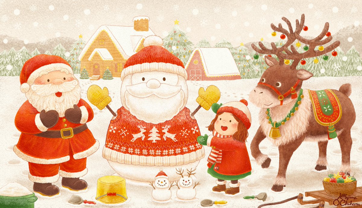 サンタさんがふたり🎅🏻⛄️⋆*

#クリスマスイラスト
#illustration #Christmas
