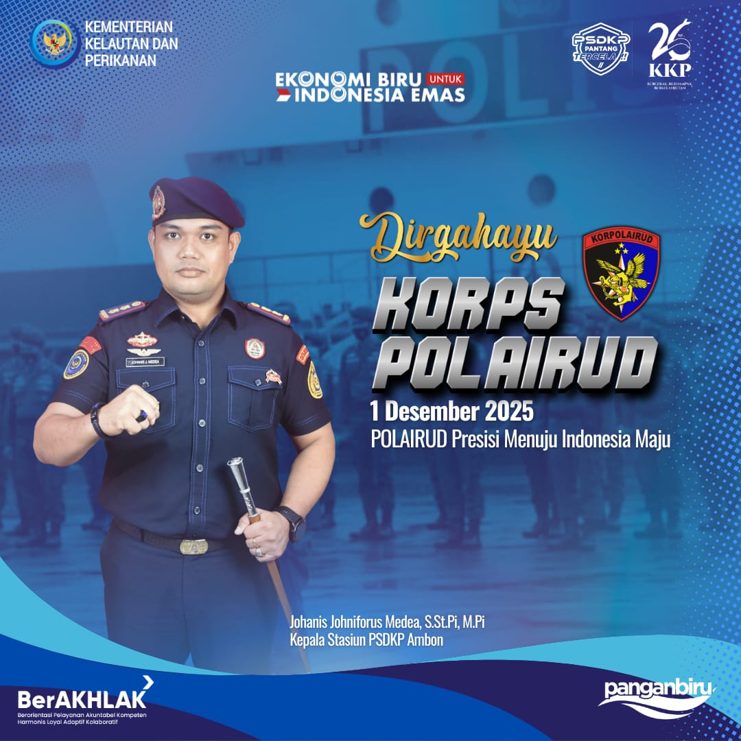 Selamat HUT ke-75 Korps Kepolisian Perairan dan Udara (Korpolairud) 1 Desember 2022. Semoga akan selalu bisa mengayomi dan menjadi pelindung untuk segenap negeri Indonesia. "POLAIRUD Presisi Menuju Indonesia Maju"
#HUTKORPSPOLAIRUD
#PSDKPAmbon
#PILARPSDKP
#ASNBerAHKLAK