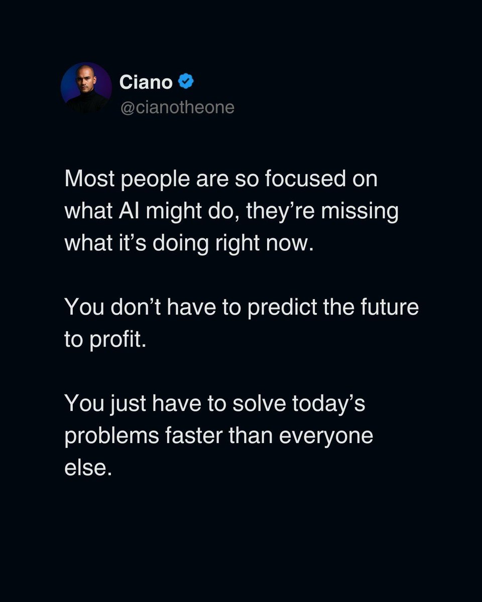 cianotheone's tweet image. Stop guessing the future.
Start winning the present. ⚡

AI is already the advantage. Use it.

#AIAdvantage #MoveFast #BusinessGrowth