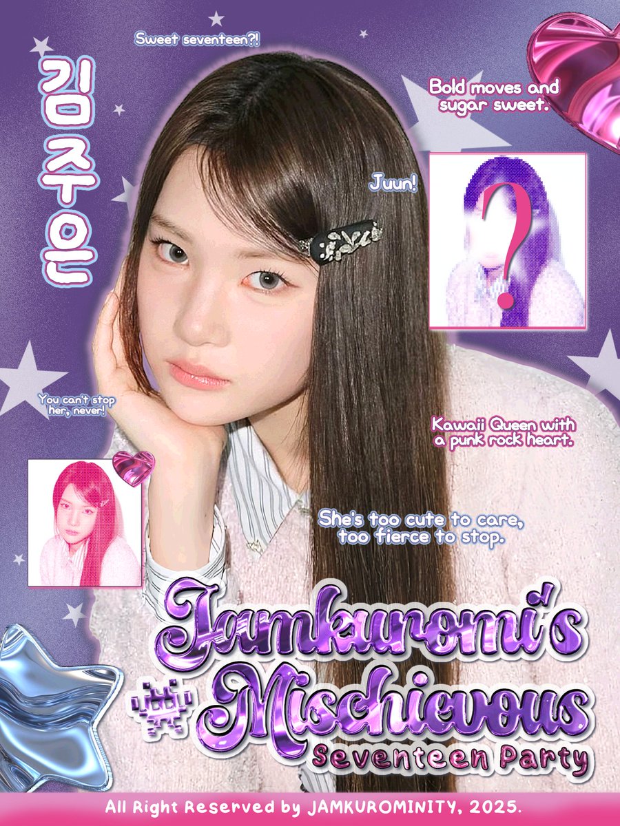 JAMKUROMINITY's tweet image. ㅤ
👾 ..ৎ Pop! Sprinkle flares break the purple sky, tickling moonlit hours with tiny giggles. Rebel ones will know, 𝗝𝗮𝗺𝗸𝘂𝗿𝗼𝗺𝗶’𝘀 𝗠𝗶𝘀𝗰𝗵𝗶𝗲𝘃𝗼𝘂𝘀 𝗦𝗲𝘃𝗲𝗻𝘁𝗲𝗲𝗻 𝗣𝗮𝗿𝘁𝘆 arrives and ready to leave glitter tracks wherever it lands. ❤︎
ㅤ