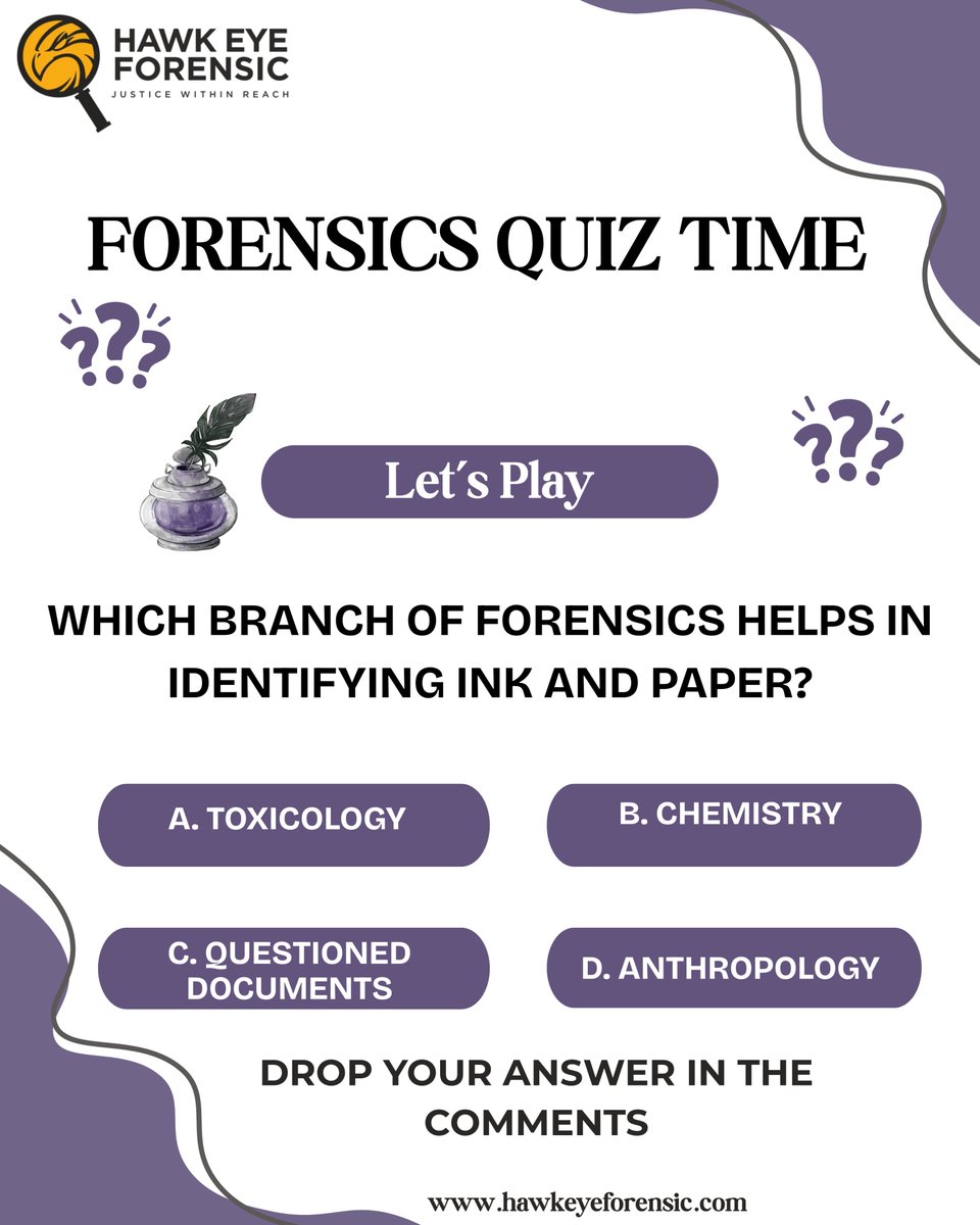 ForensicHawk's tweet image. 𝐈𝐭&apos;𝐬 𝐐𝐮𝐢𝐳 𝐓𝐢𝐦𝐞 𝐚𝐭 𝐇𝐚𝐰𝐤 𝐄𝐲𝐞 𝐅𝐨𝐫𝐞𝐧𝐬𝐢𝐜!

Choose the correct answer and comment below.

#Forensicscience #Questioneddocument #Forensicquiz #Hawkeyeforensic #Digitalforensics #Forensiclearning #Forensiceducation #CSI #Forensicexperts #Crimeinvestigation