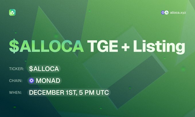 If there’s one TGE you pay attention to today, it’s $ALLOCA.

The moment is finally here,  <a href="/alloca_xyz/">Alloca</a> goes live today at 5 PM UTC, officially kicking off Internet Capital Markets on Monad. 

This isn’t just another launch… it’s the start of a new funding era built around