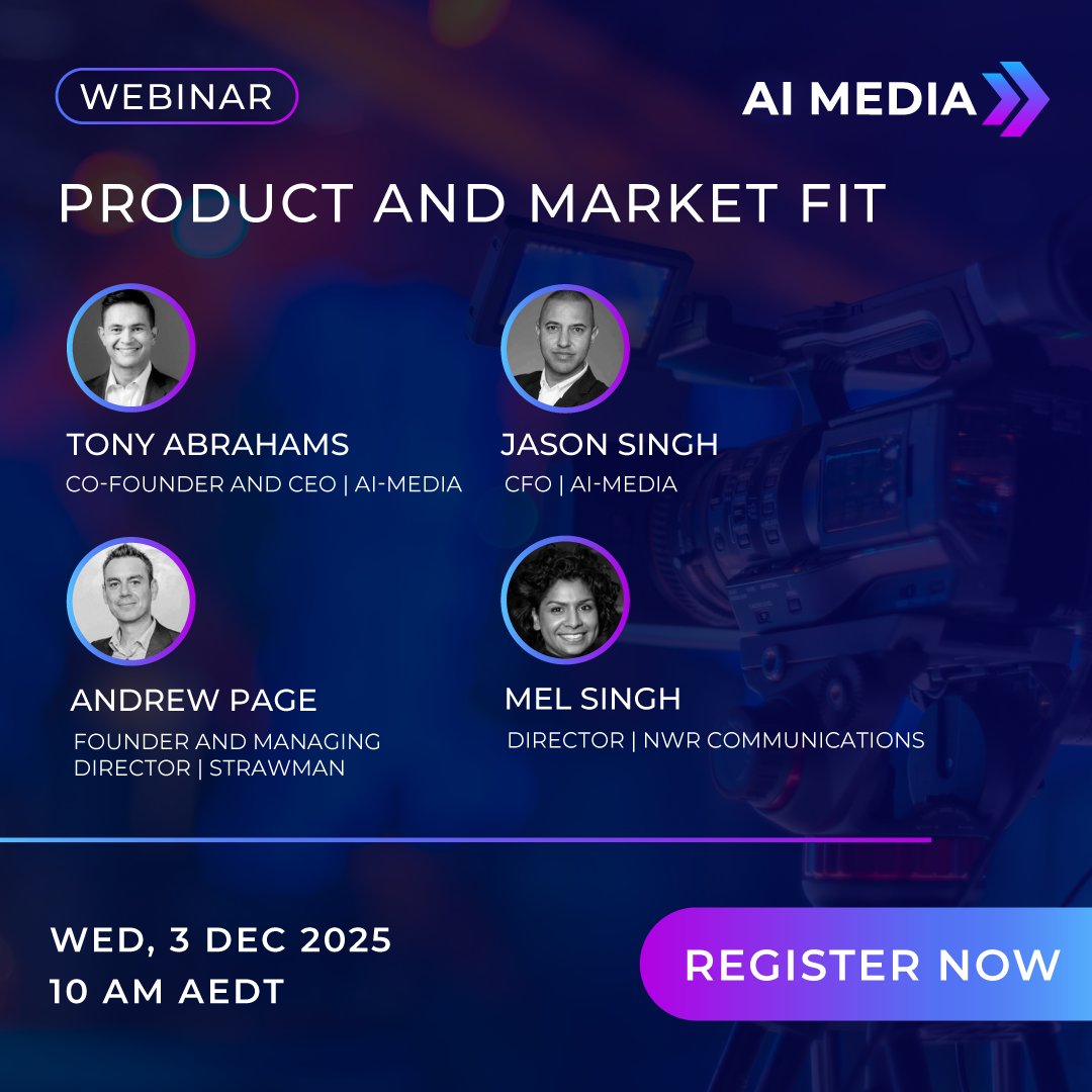 accessinclusion's tweet image. 💻 AI-Media’s “Product and Market Fit” Webinar - Wed 3 Dec, 10 AM AEDT!
CEO Tony and CFO Jason join Mel Singh from NWR to share product insights, global market feedback, and strategy updates. Hosted by Andrew Page from Strawman with live Q&amp;amp;A.
Register now: hubs.ly/Q03WcZ9R0