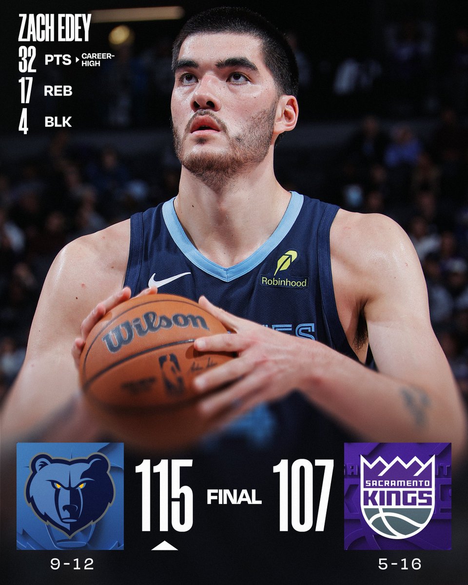 🏀 SUNDAY'S FINAL SCORES 🏀

Zach Edey tallies a career high in PTS and dominates down low in the @memgrizz victory! 

Cam Spencer: 16 PTS, 4 3PM  