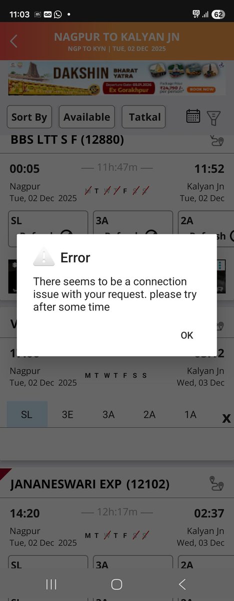 AakashKaroo's tweet photo. @IRCTCofficial @AshwiniVaishnaw

IRCTC APP AND WEBSITE is Scam for tatkal booking.

You don't allow people with AADHAR KYC to book block their connection and keep agents connection unblocked

See the screenshot within 1-2 minutes tickets are not available.
@PMOIndia @narendramodi https://t.co/mgXGBPFm6N