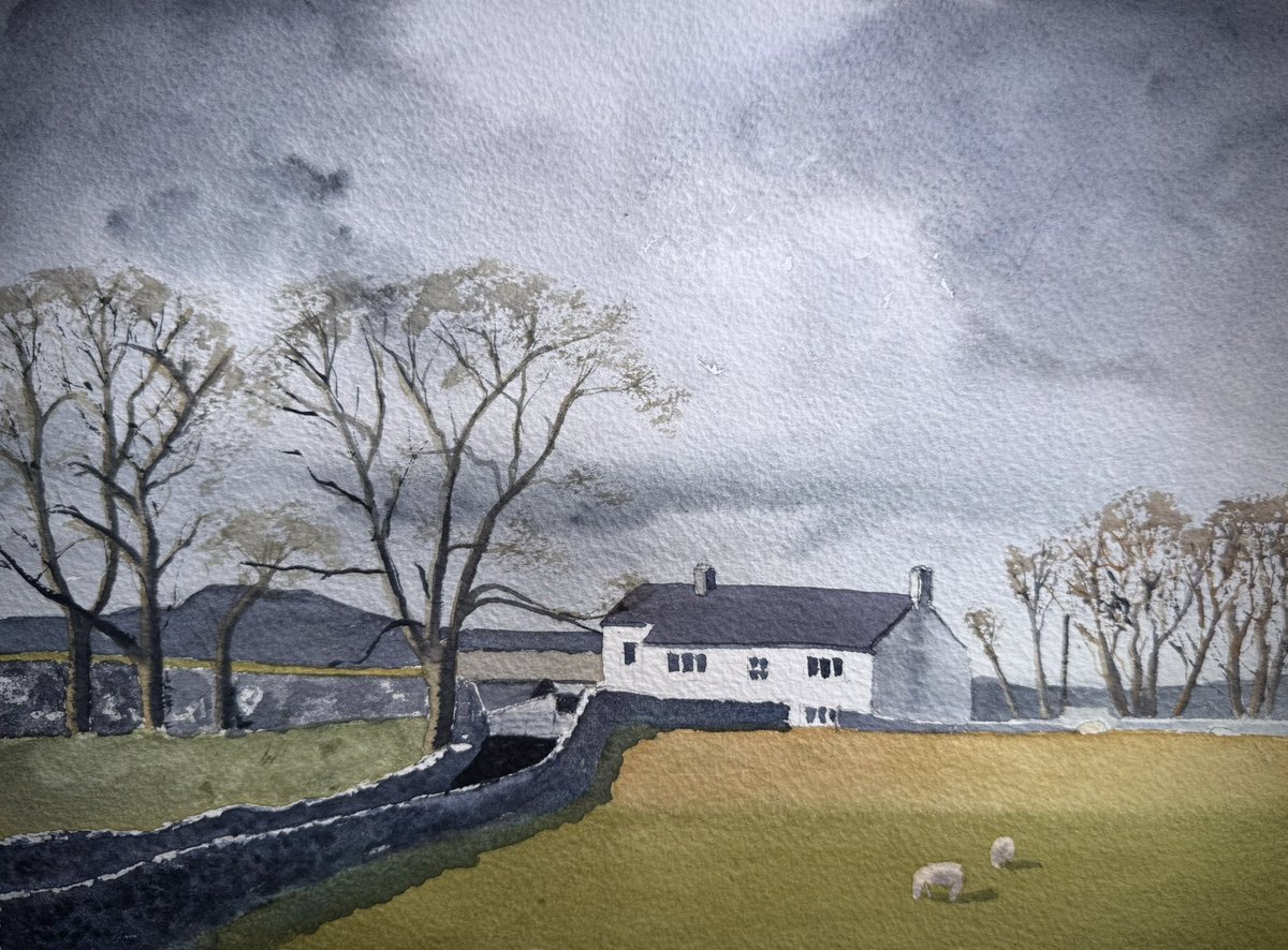 Lower Winskill farmhouse, in watercolour