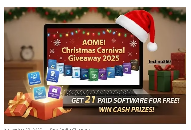 techno365's tweet image. 🚀 Don’t miss out—21 premium PC &amp;amp; mobile tools are up for grabs for FREE! 🎁 The AOMEI Christmas Carnival Giveaway is live now on Techno360: backups, system tweaks, data recovery &amp;amp; more—all at zero cost. #GIVEAWAY #freesoftware 

 techno360.in/aomei-christma…
