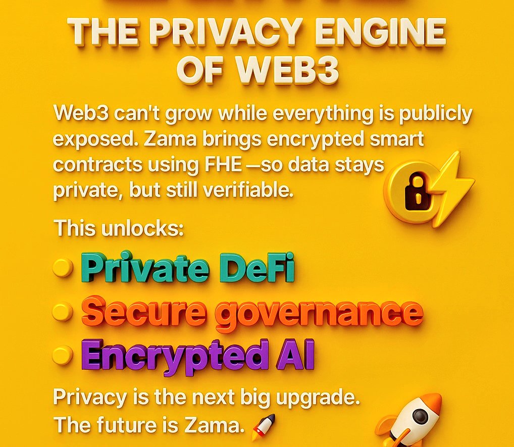 Fahtima98's tweet image. Zama The Privacy Engine of Web3

Web3 can’t grow while everything is publicly exposed
Zama brings encrypted smart contracts using FHE 
so data stays private, but still verifiable

This unlocks
Private DeFi
Secure governance
Encrypted AI

#Zama #PrivacyTech #ZamaCreatorProgram
