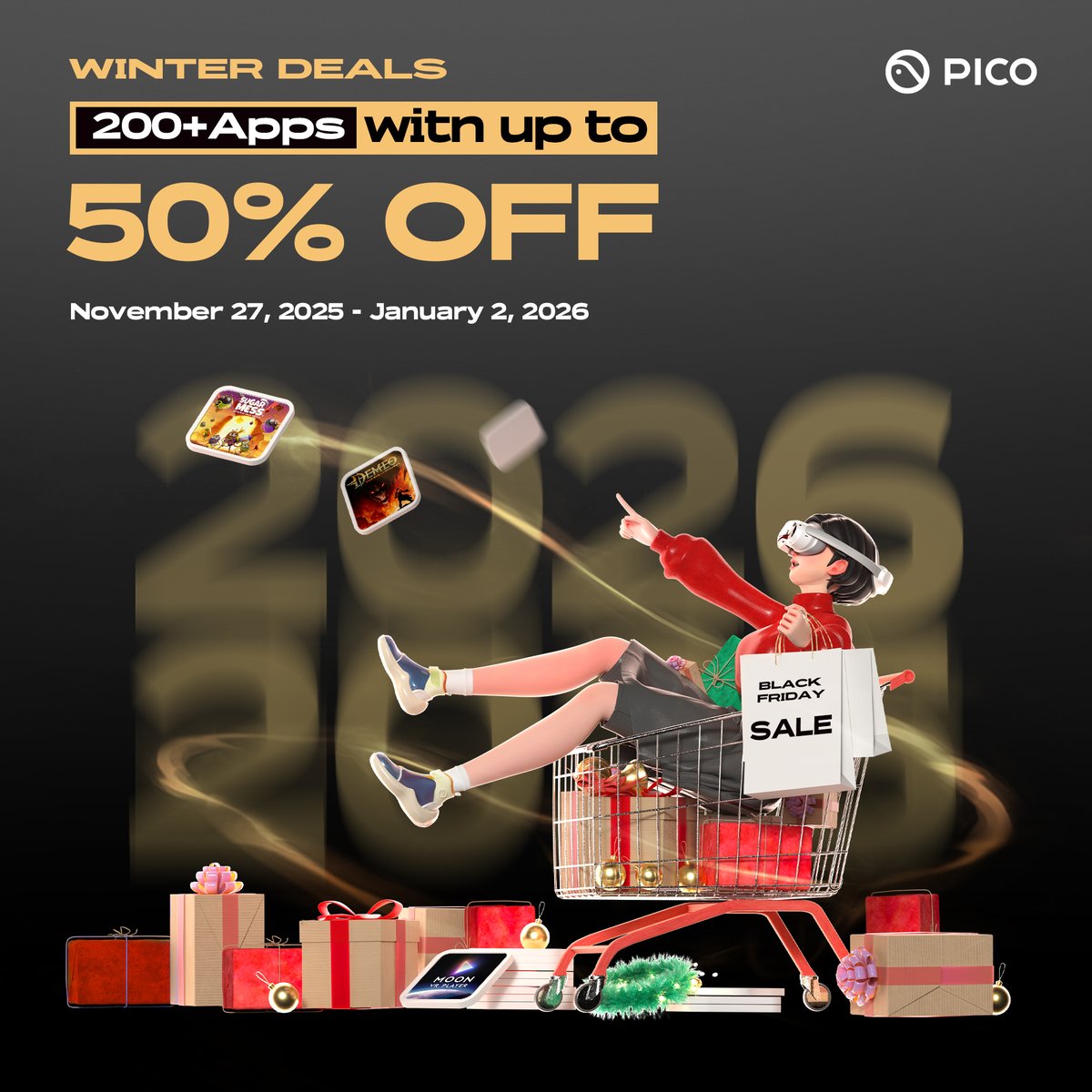 PicoKorea's tweet image. ❄️ 기다리던 겨울 쇼핑 시즌 개막!
PICO가 준비한 The Ultimate Winter Deals에서 최대 90% 할인의 파격 혜택을 경험하세요🔥

🗓 11/26–1/2
🎁 단품 할인 · 쿠폰 · 추가 구매 할인 · 플래시 세일
➡ 바로 확인하기! store-global.picoxr.com/global

#PICO #HolidaySeason #WinterDeals #BigSale