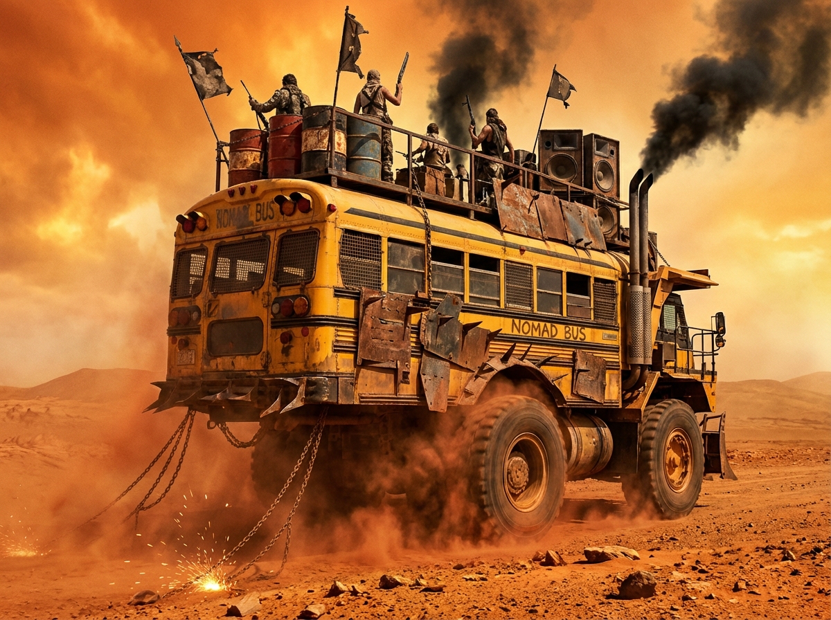 PromptSin's tweet image. Ready to innovate? Join the revolution and drive change! 🚍🔥 #DesertAdventure #RebuildTheFuture