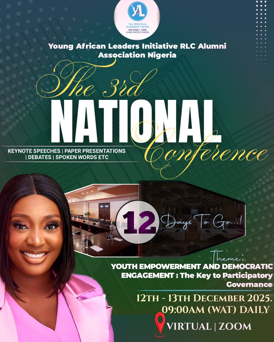 Yalirlcalumning's tweet photo. Happy New Month
Our Correct Leaders.
12Days nah him remain oooo
_Click link to register._
https://t.co/HgagcBKGAm
We dey wait for you.
Better Follow Unah Today!
Shola Faloye ,
Com. & Pub. Sec,
YALI RLC Alumni Association Nigeria
#Yali #YALIRLC #NationalConference2025 https://t.co/kdbhklfgcP