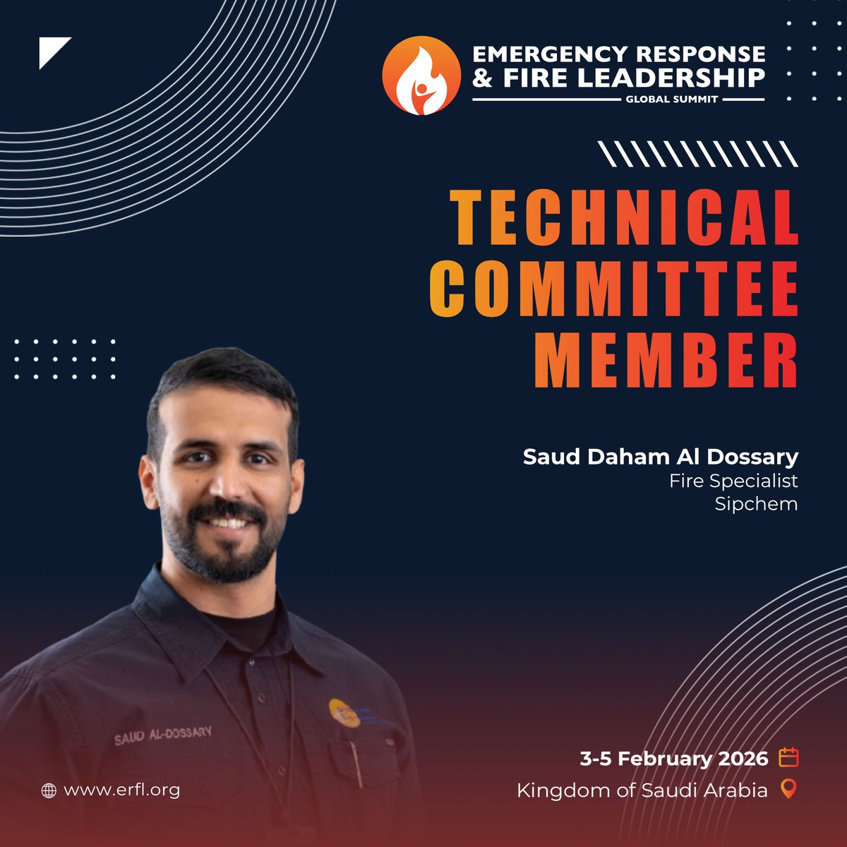 We are pleased to welcome Saud Daham Al Dossary, Fire Specialist at @Sipchem, as a Technical Committee Member for the Emergency Response &amp; Fire Leadership Global Summit 2026.

With hands-on expertise in industrial fire response, hazard mitigation, and operational safety, Saud