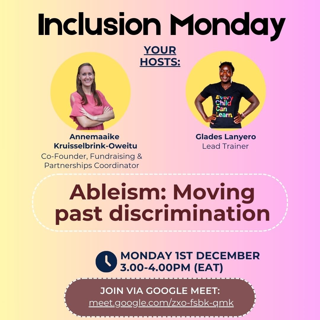 Backup_Uganda's tweet photo. We have an early #GivingTuesday gift for you: the final #InclusionMonday webinar of 2025!
Join us at 3pm EAT today to learn all about #ableism and how to move beyond it. Bye bye, discrimination!
Sign up: https://t.co/JLd2ZT1oUw
Or join directly: https://t.co/8oy9GyipNk https://t.co/g2EvNWVJzG