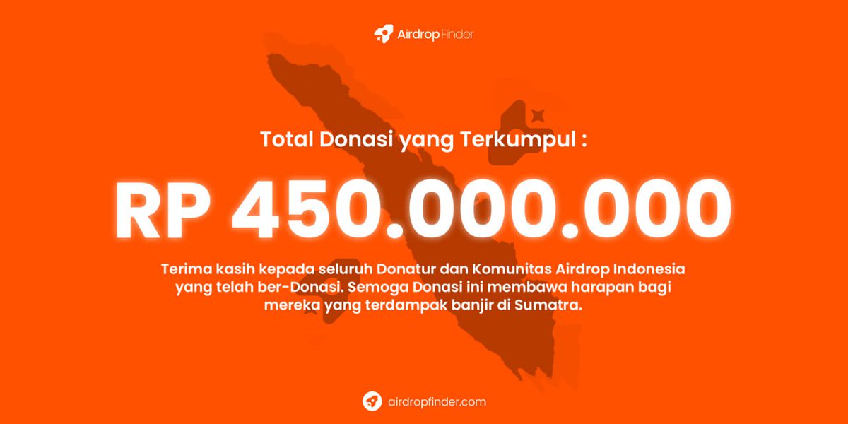 Kasih tau papamu kalo kripto gak seburuk itu, <a href="/Airdropfinds/">Airdrop Finder</a> baru saja mengumpulkan donasi untuk banjir di Sumatra sebesar 450 juta hanya dalam 2 hari dengan menggerakkan berbagai komunitas kripto lainnya.

Bangga menjadi bagian dari tim, bangga menjadi bagian dari gerakan ini.