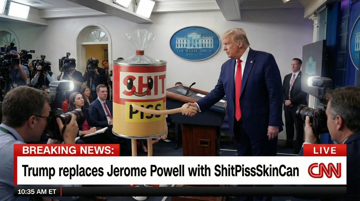 shitpissskincan's tweet image. BREAKING: ShitPissSkinCan to be named Chairman of the Federal Reserve per sources inside The @WhiteHouse