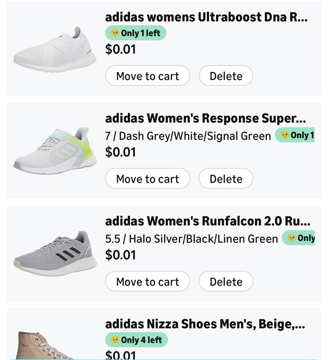 Pricerrors's tweet image. HUGE PRICE ERROR ON AMAZON FOR $0.01 ADIDAS SHOES 😳