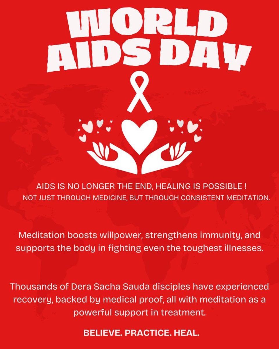 Navkaur1567's tweet image. AIDS is such an incurable disease. The danger of which is increasing rapidly. Saint Gurmeet Ram Rahim Singh Ji inspires people to adopt method of Meditation which will increase the power &amp;amp; help people win over deadly diseases like HIV. 
#WorldAIDSDay2025
#WorldAIDSDay