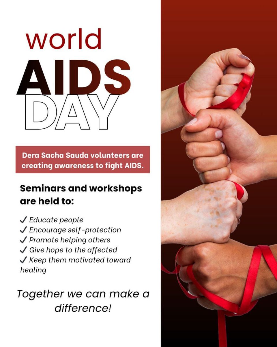 Navkaur1567's tweet image. AIDS is such an incurable disease. The danger of which is increasing rapidly. Saint Gurmeet Ram Rahim Singh Ji inspires people to adopt method of Meditation which will increase the power &amp;amp; help people win over deadly diseases like HIV. 
#WorldAIDSDay2025
#WorldAIDSDay