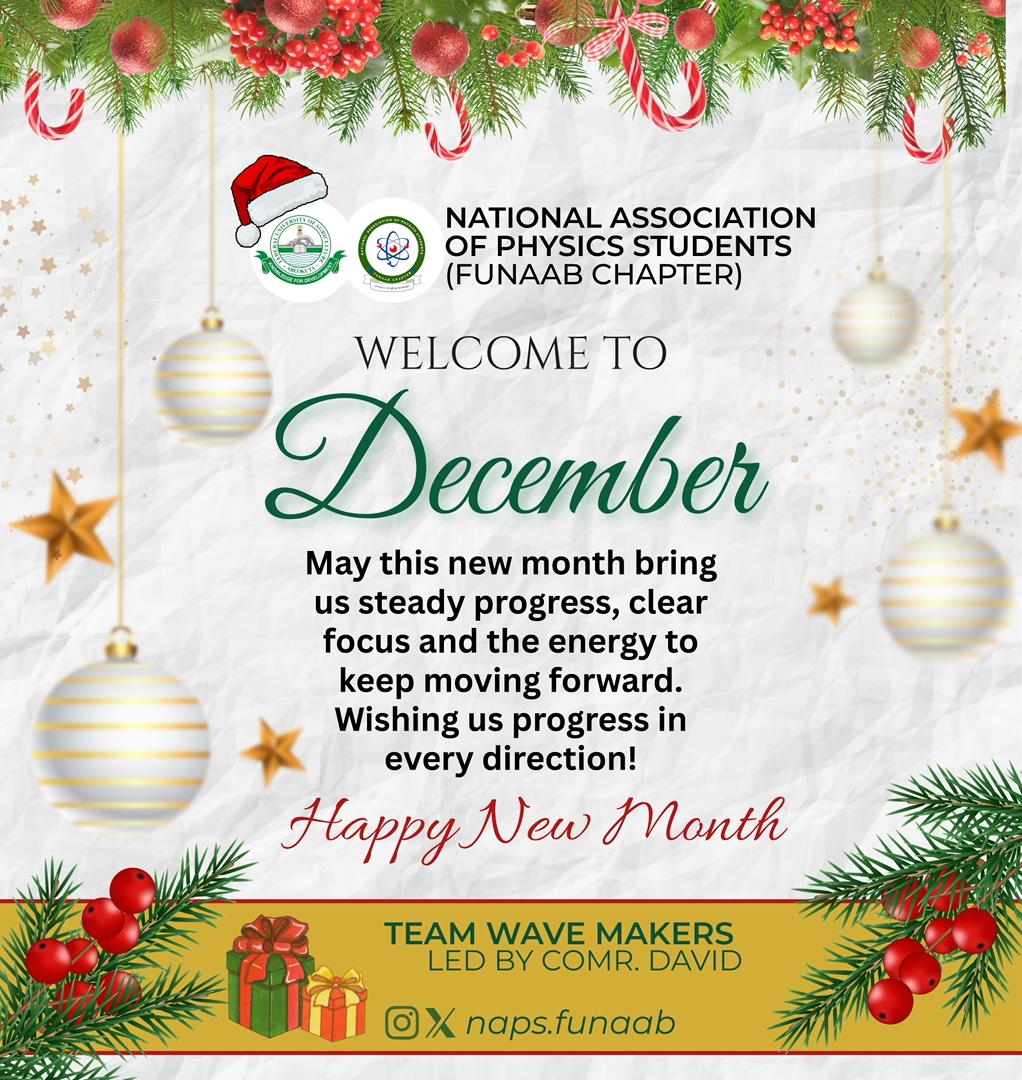 NAPSFUNAAB's tweet photo. New month, fresh energy. Let’s make it count. 💫  💙
Happy December! ❤❤️
#NewMonth 
#HelloDecember 
#FreshStart 
#DecemberVibes 
#GoalsOnTrack 
#NewMonthNewGoals 
#GratefulHeart 
#EndStrong 
#LastMonthOfTheYear 
#StayFocused https://t.co/fAqRYtYTjk