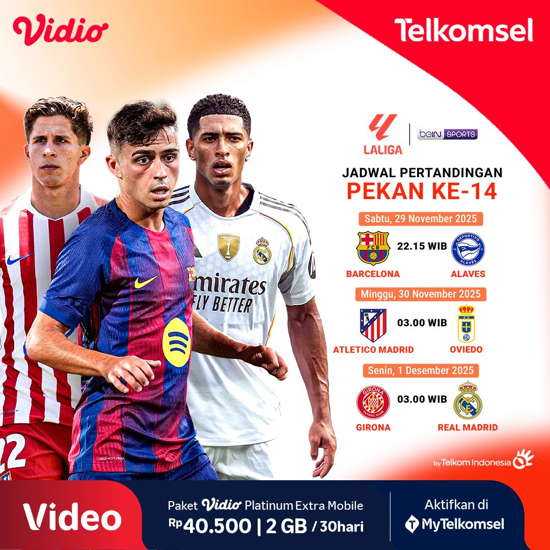 Saksikan seluruh rangkaian pertandingan LaLiga 2025/26 hanya di Vidio. Aktifkan Paket Vidio Platinum Extra Mobile mulai Rp40.500 termasuk kuota 2GB untuk 30 hari via 👉🏻 @MyTelkomsel atau tsel.id/newvidio