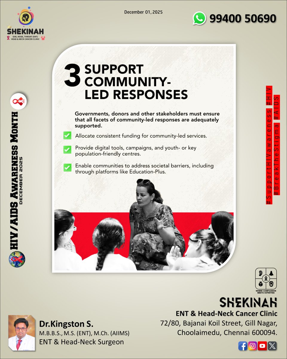 Shekinah_ENT's tweet photo. HIV / AIDS Awareness Month – Dec '25

#AIDSAwarenessMonth
#SupportHIVawareness
#WorldAIDSDay2025

Dr.Kingston S.
ENT &amp; Head-Neck Surgeon
Gremaltes Hospital, Shenoy Nagar

#GremaltesHospital
#GremaltesENT
#HeadAndNeckCancerAwareness
#CancerAwareness
#OncologyCare
#HeadAndNeck
#ENT https://t.co/5l9tuih2ox