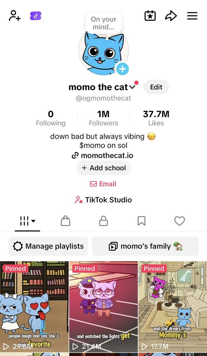 ogmomothecat's tweet image. One. MILLION. Followers 🤯

The FIRST web3-native brand to hit 1m on TikTok

When momo the cat was created ~6 months ago, we never anticipated that such a vibrant community would form so quickly around our lil dancing cat

To show our appreciation, we are giving away 1,000,000…